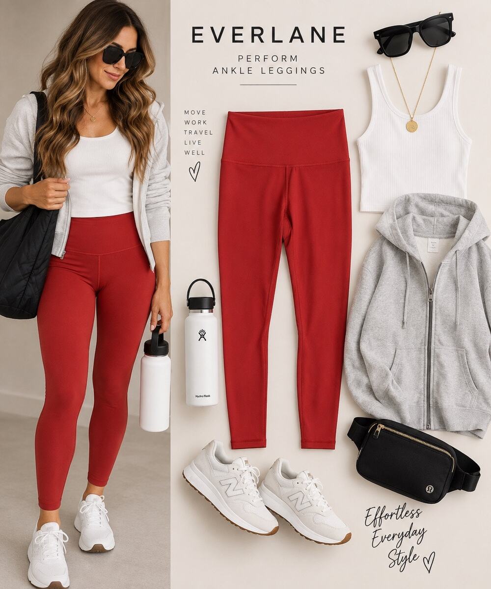 Everlane Perform Ankle Leggings Medium Red High Rise Stretch Activewear NWOT